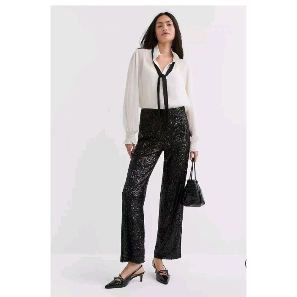 Loft Ann Taylor Womens Black Sequins All Over Pants Size 6